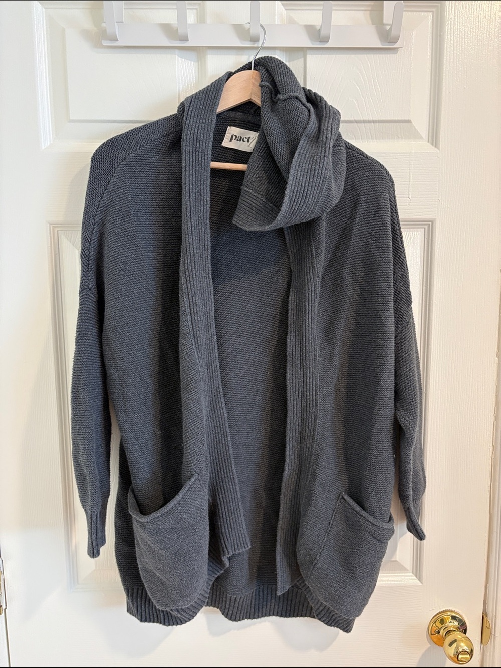 Pact Charcoal Open-Front Knit Cardigan with Attached Scarf